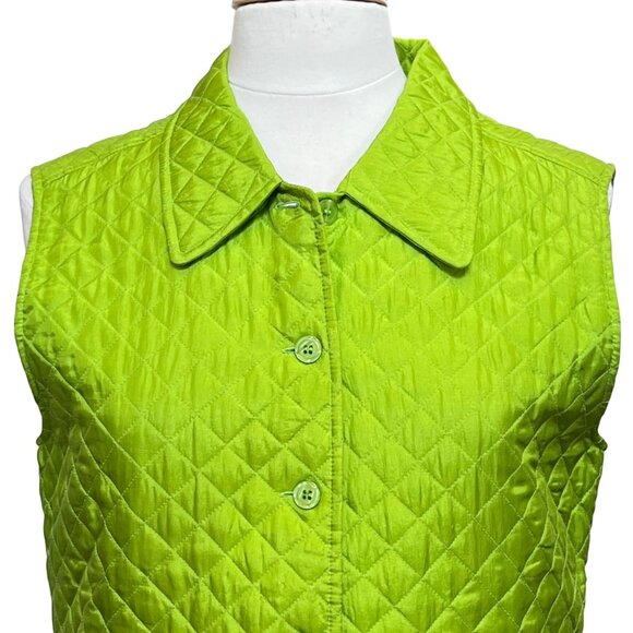Coldwater Creek Quilted Silk Vest  Chartreuse Bright Green Aqua Lined Size S - Picture 7 of 9